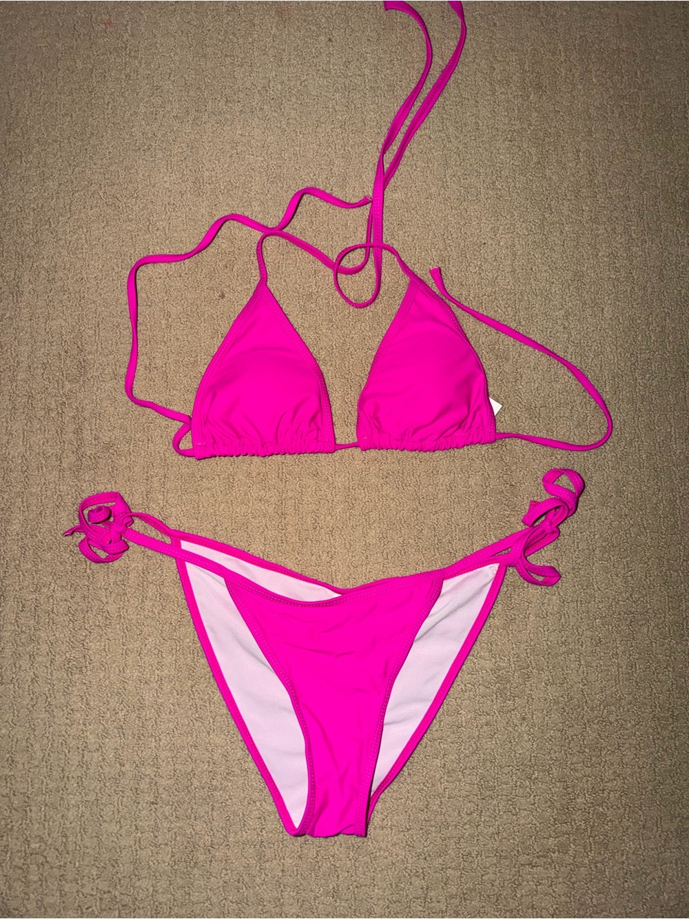 Women's Neon Pink Triangle String Bikini Set